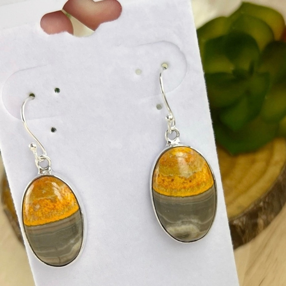 Southwest Jewelry - Sterling Silver 925 Earrings Bumble Bee Jasper Bumblebee Jasper Oval New